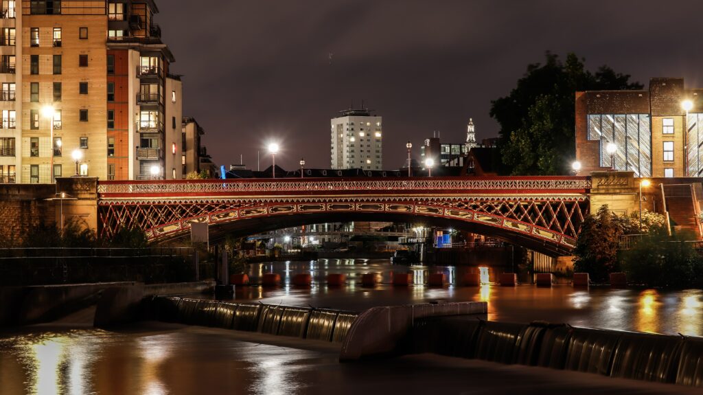 iron bridge over the Rive Aire in Leeds