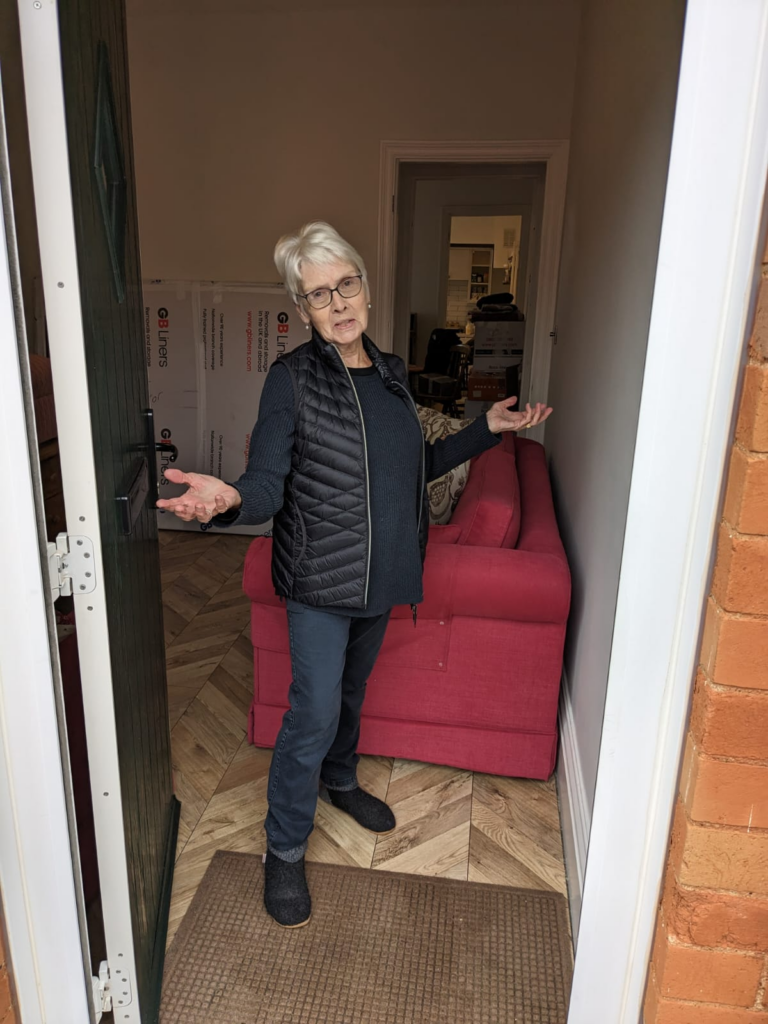 Vicki Aver in her home, ready to be relocated by our UK removals team.