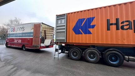 A GB Liners container and wagon ready for an international move